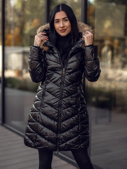 Dam Quiltad Vinterjacka med huva Svart-Brun Bolf 16M9100A2