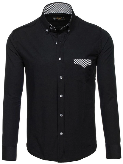 Herr Elegant Långärmad Skjorta Svart Bolf 4711