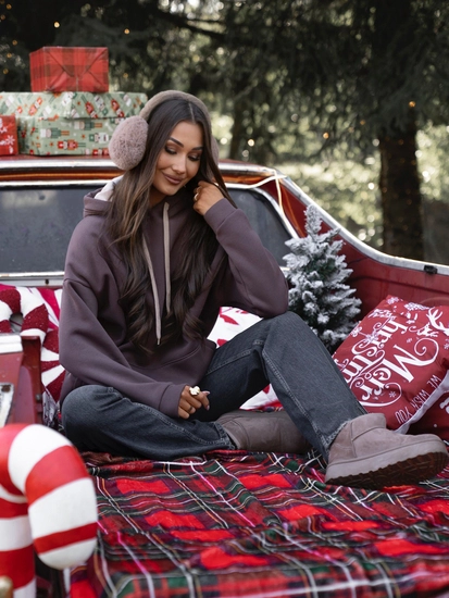 Dam Varm Huvtröja med känguruficka Choklad Bolf 82131