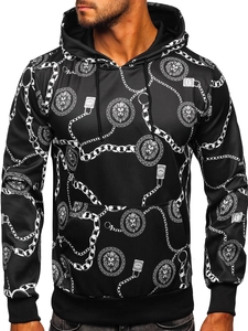 Herr Huvtröja med tryck Svart Bolf HM336