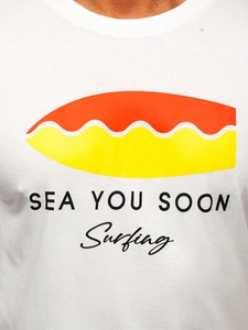 Herr Bomulls T-shirt med tryck Vit Bolf MPO3457