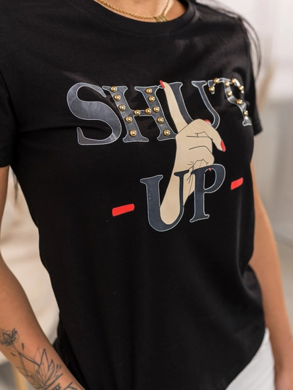 Dam T-shirt med tryck Svart Bolf 95T2501