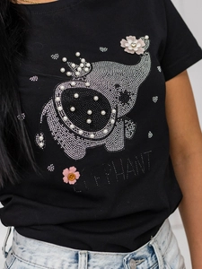 Dam T-shirt med tryck Svart Bolf 96T625