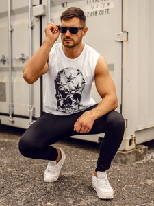 Herr Linne med tryck Vit Bolf 14817A