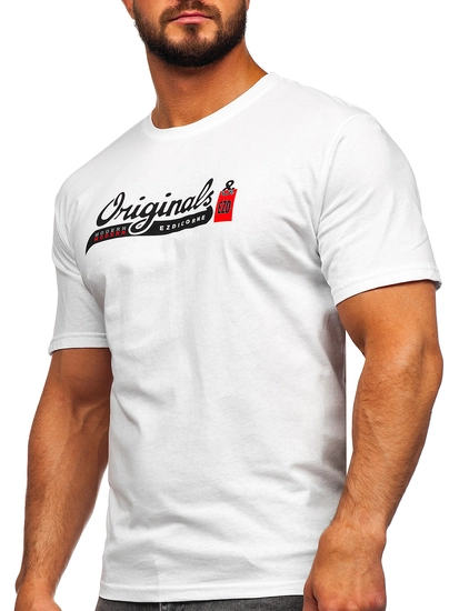 Herr Bomulls T-shirt med tryck Vit Bolf 14780