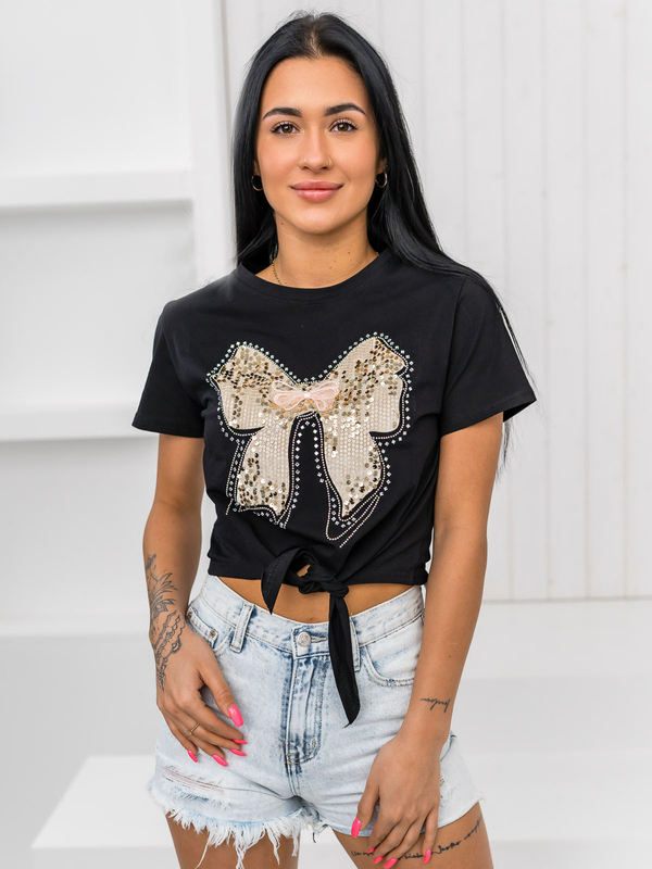 Dam T-shirt med tryck Svart Bolf 96T612