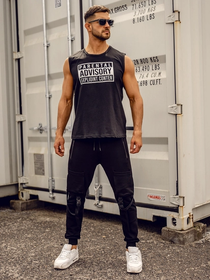 Herr Linne med tryck Svart Bolf 14828A