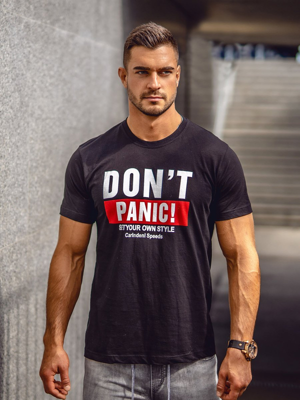 Herr T-shirt med tryck Svart Bolf 10858A