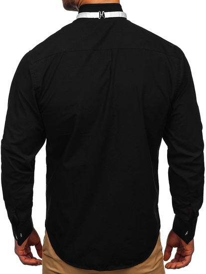 Herr Elegant Långärmad Skjorta Fluga + Manschettknappar Svart Bolf 4702