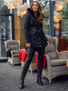 Dam Vinterparkas med huva Svart Bolf 5M762