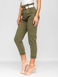 Dam High Waist Jeans med Bälte Kaki Bolf LA687