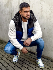 Herr Quiltad Väst med huva Marinblå Bolf 1189