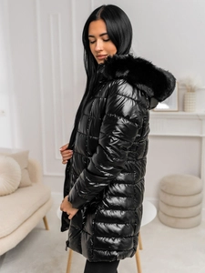 Dam Lång Quiltad Vinterjacka med huva Svart Bolf 16M9120