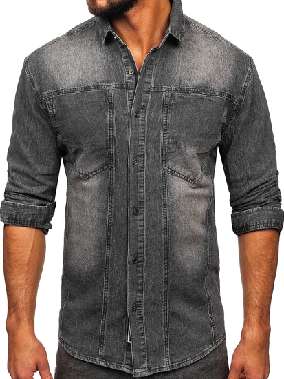 Herr Långärmad Jeansskjorta Grafitgrå Bolf MC712G