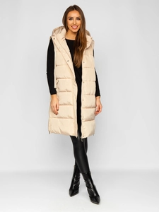 Dam Lång Quiltad Oversize Väst Beige Bolf 81276