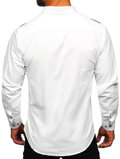Herr Elegant Långärmad Skjorta Vit-Svart Bolf 5722-1