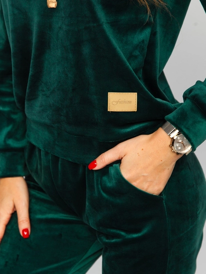 Dam 2-Delad Velour Träningsoverall Mörkgrön Bolf 637