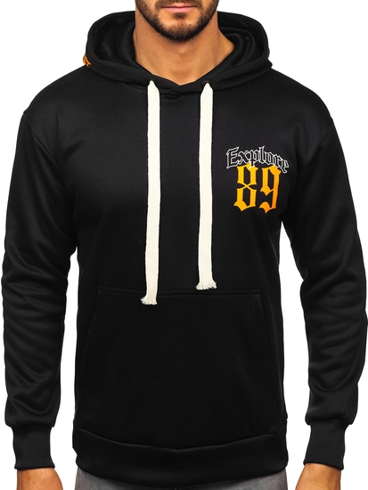 Herr Huvtröja med tryck och känguruficka Svart Bolf M278