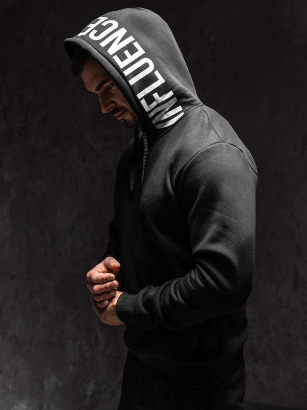 Herr Huvtröja med tryck Svart Bolf 147050A