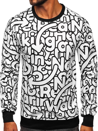 Herr Sweatshirt med tryck Svart-Vit Bolf 8B1137
