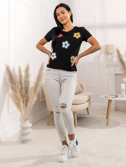 Dam T-shirt med tryck Svart Bolf 95T2529