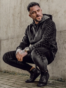 Herr Velour Träningsoverall med huva Svart Bolf 3A82-A