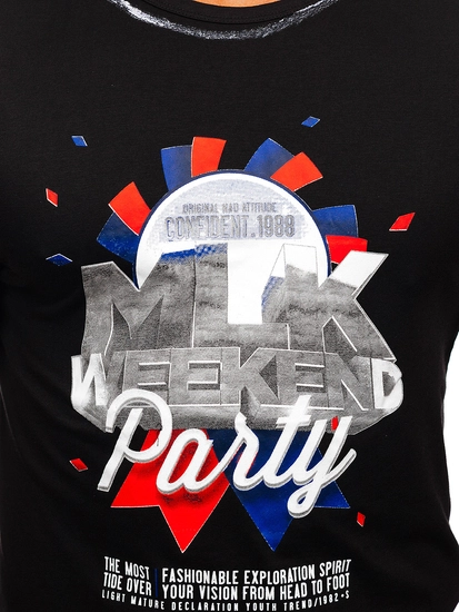 Herr Mönstrad T-shirt Svart Bolf s028