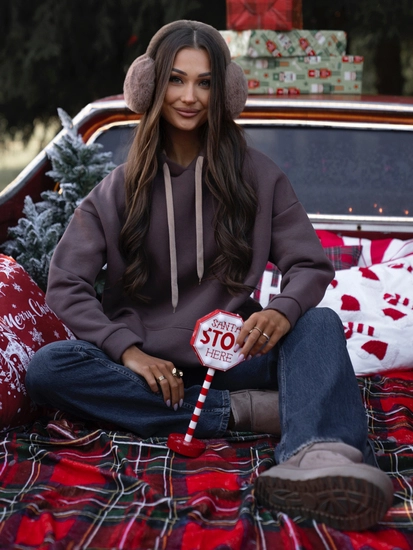 Dam Varm Huvtröja med känguruficka Choklad Bolf 82131