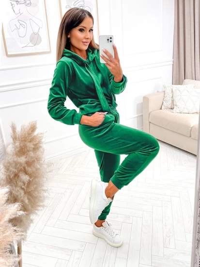 Dam 2-Delad Velour Träningsoverall Mörkgrön Bolf 643
