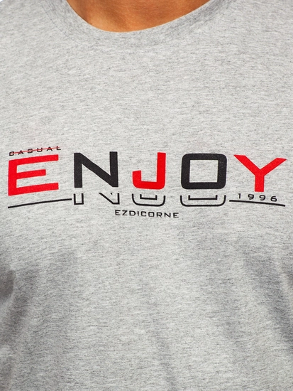 Herr Bomulls T-shirt med tryck Grå Bolf 14739