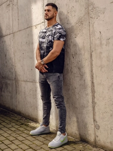 Herr Camo T-shirt med tryck Grå Bolf S808A1