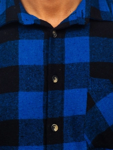 Herr Rutig långärmad flanellskjorta Marinblå Bolf 2025-1