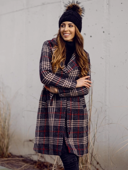 Dam Lång Varm Vinterkappa med bälte Grafitgrå Bolf OMDL011