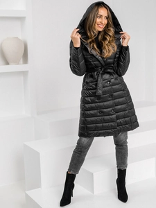 Dam Lång Vinterquiltad jacka med huva Svart Bolf 5M3159A