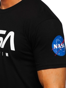 Herr BomullsT-shirt med tryck Svart Bolf 14401