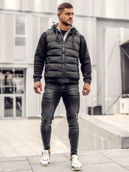 Herr Quiltad Väst med huva Svart Bolf 5M751A