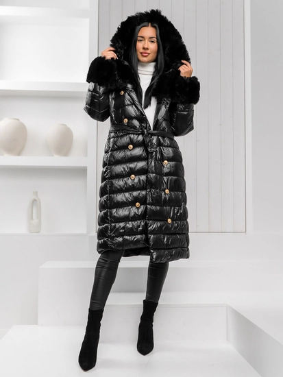 Dam Lång Vinterquiltad jacka med huva Svart Bolf 5M3160A
