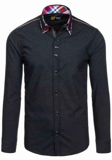Herr Elegant Långärmad Skjorta Svart Bolf 2705