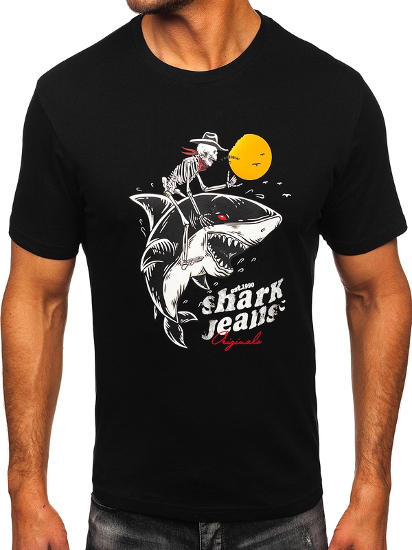 Herr Bomulls T-shirt med tryck Svart Bolf MPO3502