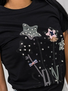 Dam T-shirt med tryck Svart Bolf 96T620