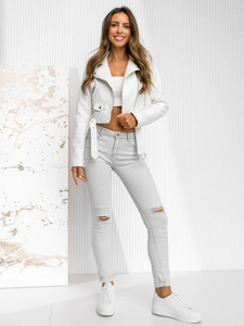 Dam Bikerjacka i läder Vit Bolf 102205A1