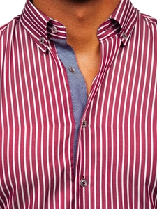 Herr Randig Långärmad Skjorta Vinröd Bolf 22730