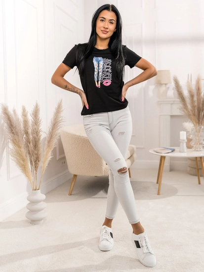 Dam T-shirt med tryck Svart Bolf 95T2507