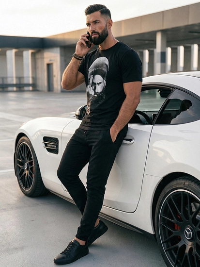 Herr Mönstrad T-shirt Svart Bolf 142175