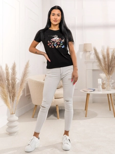 Dam T-shirt med tryck Svart Bolf 95T2525