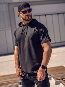 Herr Bomulls Basic T-shirt med huva Svart Bolf 14513A