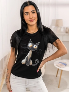 Dam T-shirt med tryck Svart Bolf 95T2515