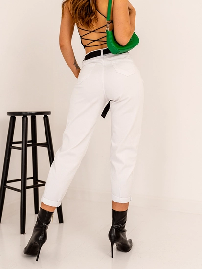 Dam Hög midja Jeans med bälte och väska Vit Bolf LA688A