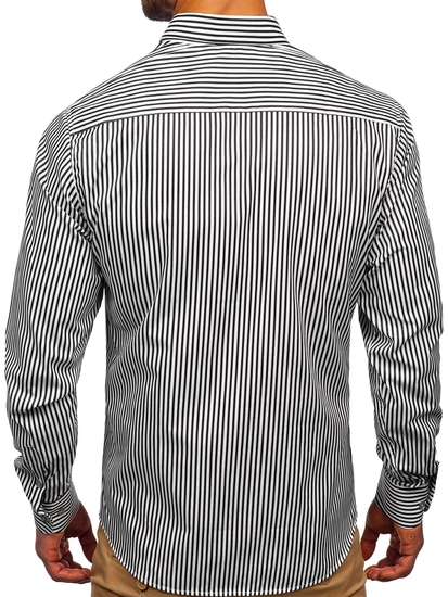 Herr Randig Långärmad Skjorta Svart Bolf 20726