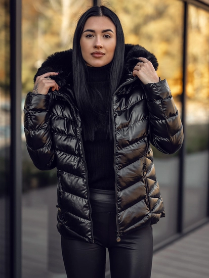 Dam Quiltad Vinterjacka med huva Svart Bolf 5M3138A